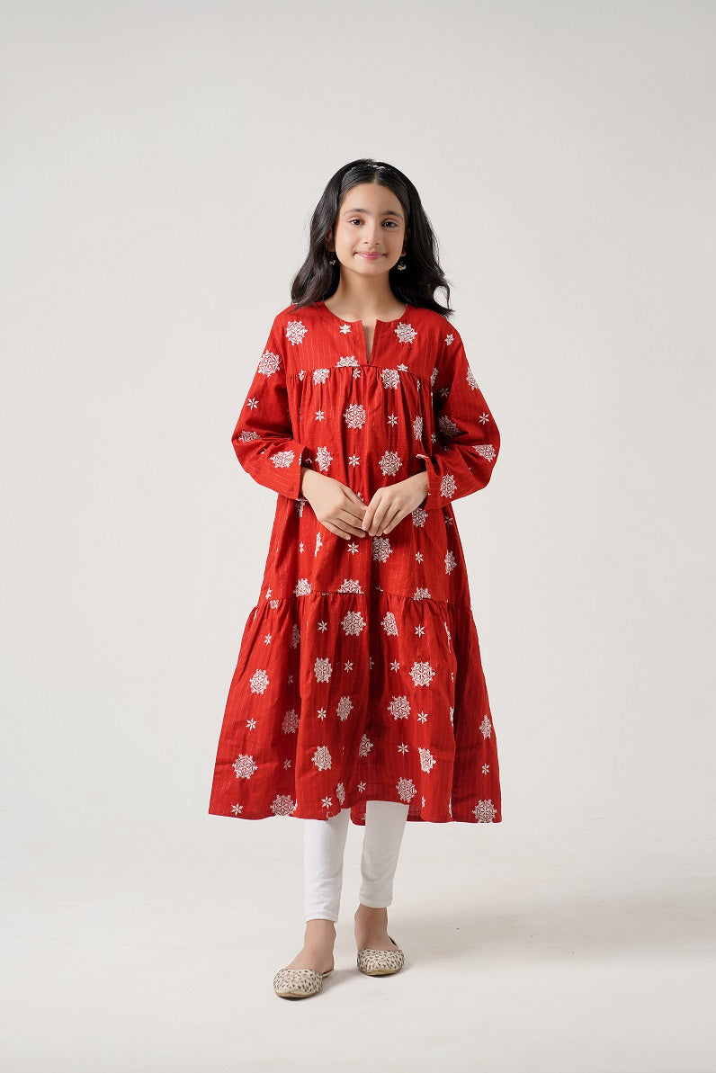 Red Royale Embroidered Long Maxi Frock