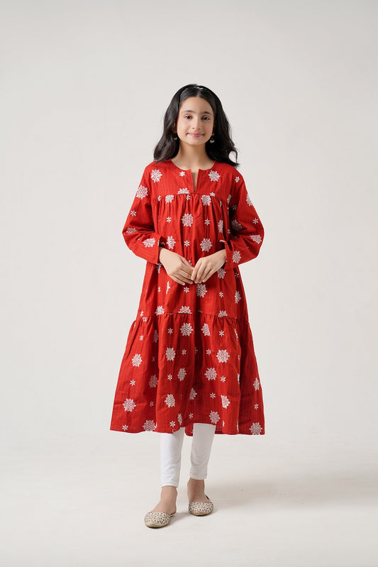Red Royale Embroidered Long Maxi Frock