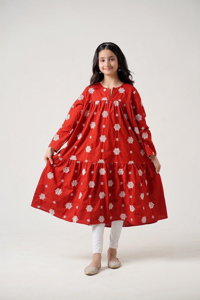 Red Royale Embroidered Long Maxi Frock