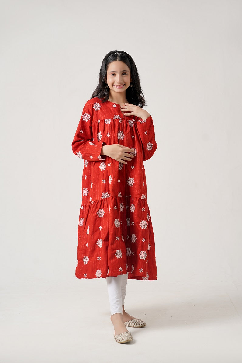 Red Royale Embroidered Long Maxi Frock