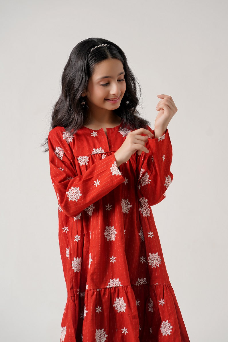 Red Royale Embroidered Long Maxi Frock