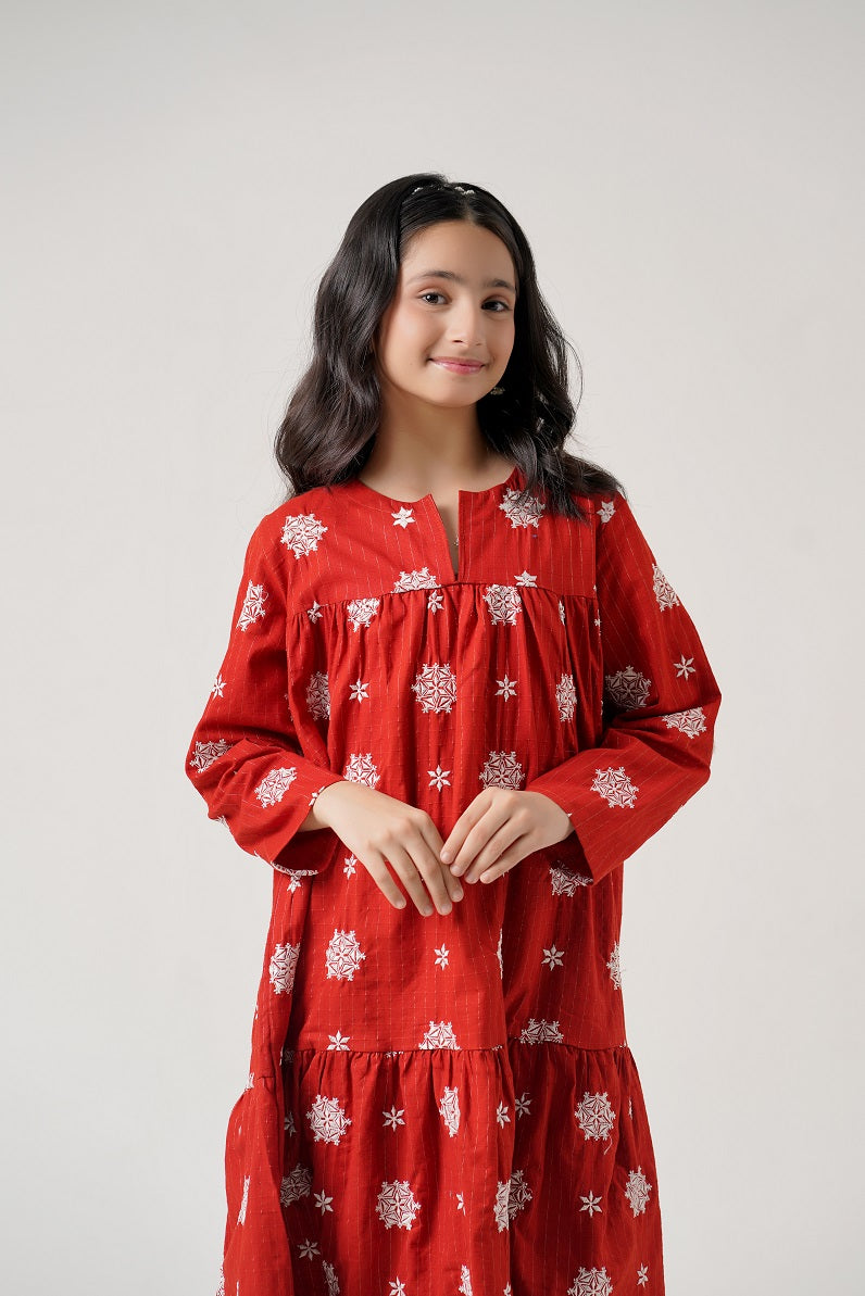 Red Royale Embroidered Long Maxi Frock
