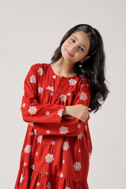 Red Royale Embroidered Long Maxi Frock