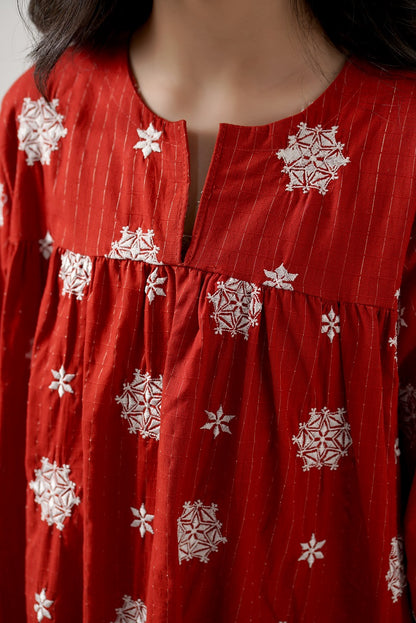 Red Royale Embroidered Long Maxi Frock