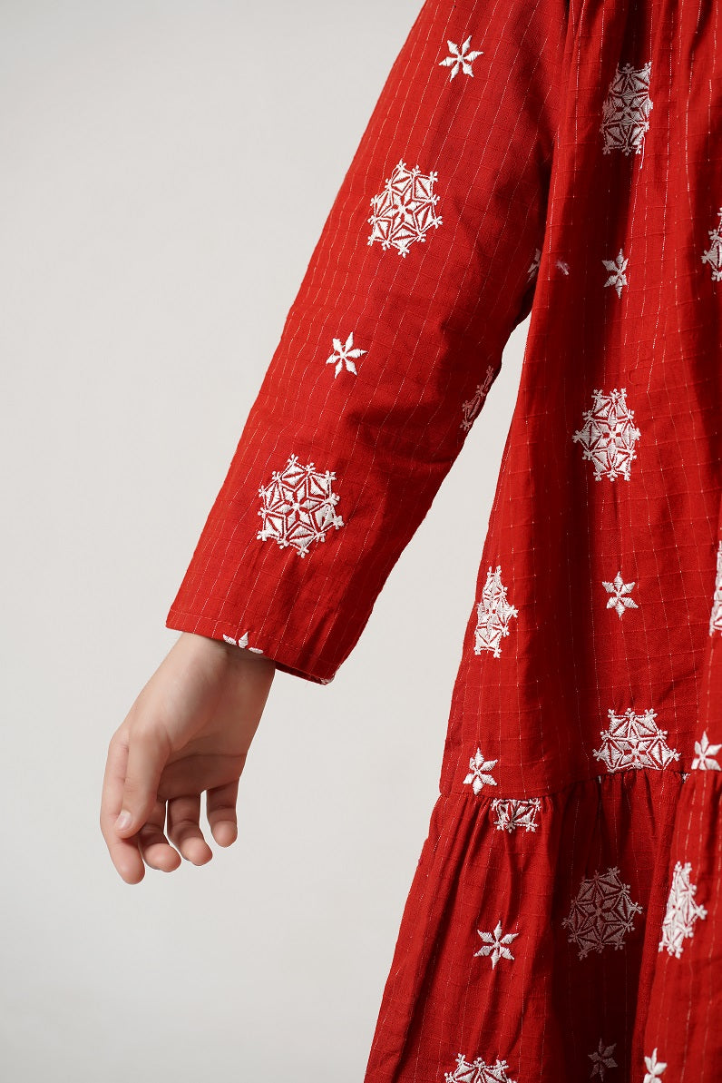 Red Royale Embroidered Long Maxi Frock