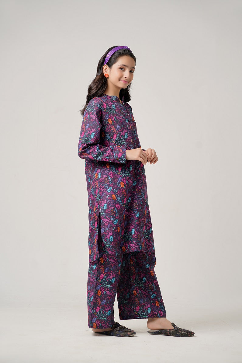 Purple Printed Leaf Co-Ord Set