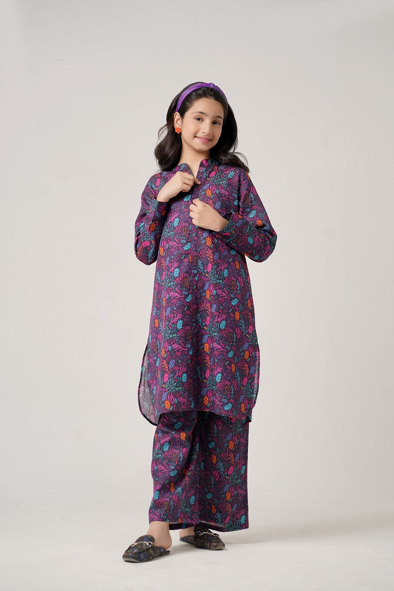 Purple Printed Leaf Co-Ord Set