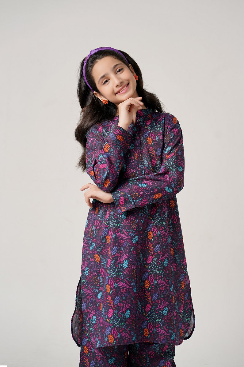 Purple Printed Leaf Co-Ord Set