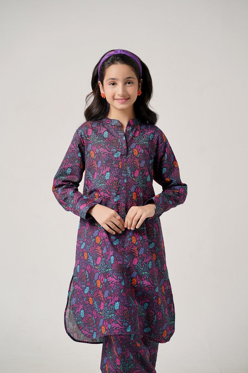 Purple Printed Leaf Co-Ord Set