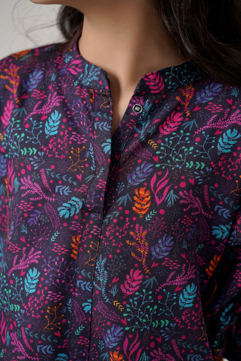 Purple Printed Leaf Co-Ord Set