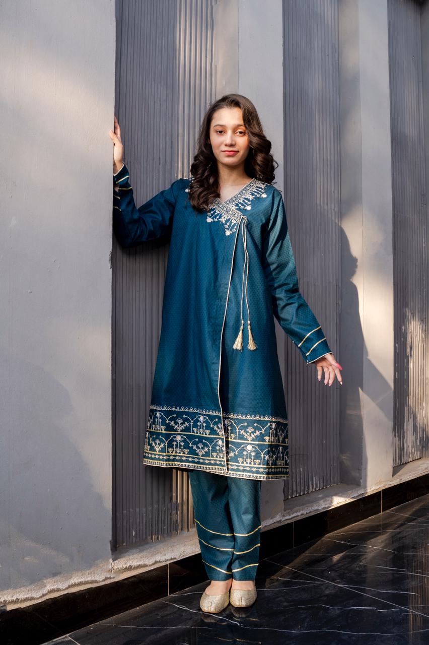 Lily Blue Emb Angrakha Set - Lily