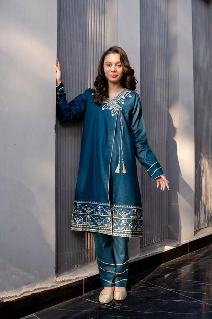 Lily Blue Emb Angrakha Set - Lily