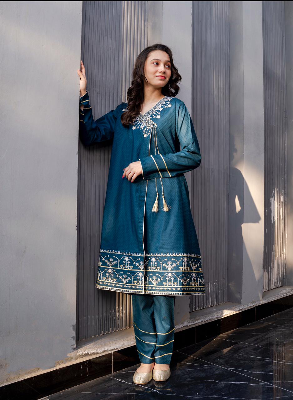 Lily Blue Emb Angrakha Set - Lily