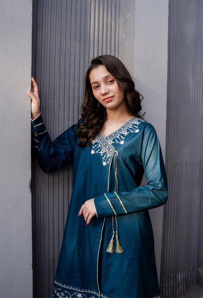 Lily Blue Emb Angrakha Set - Lily