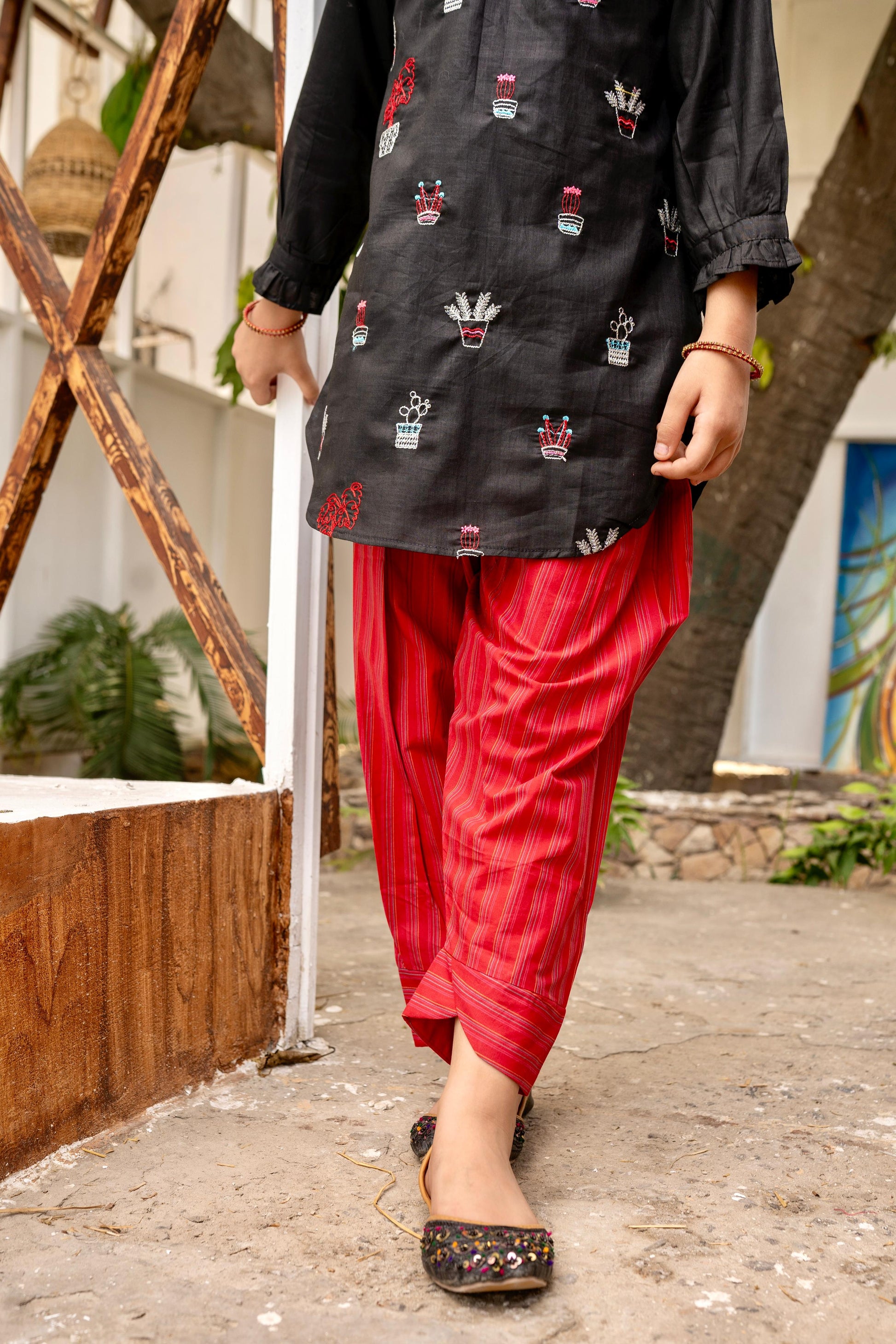 Embroidered Top with Trouser Set - Lily