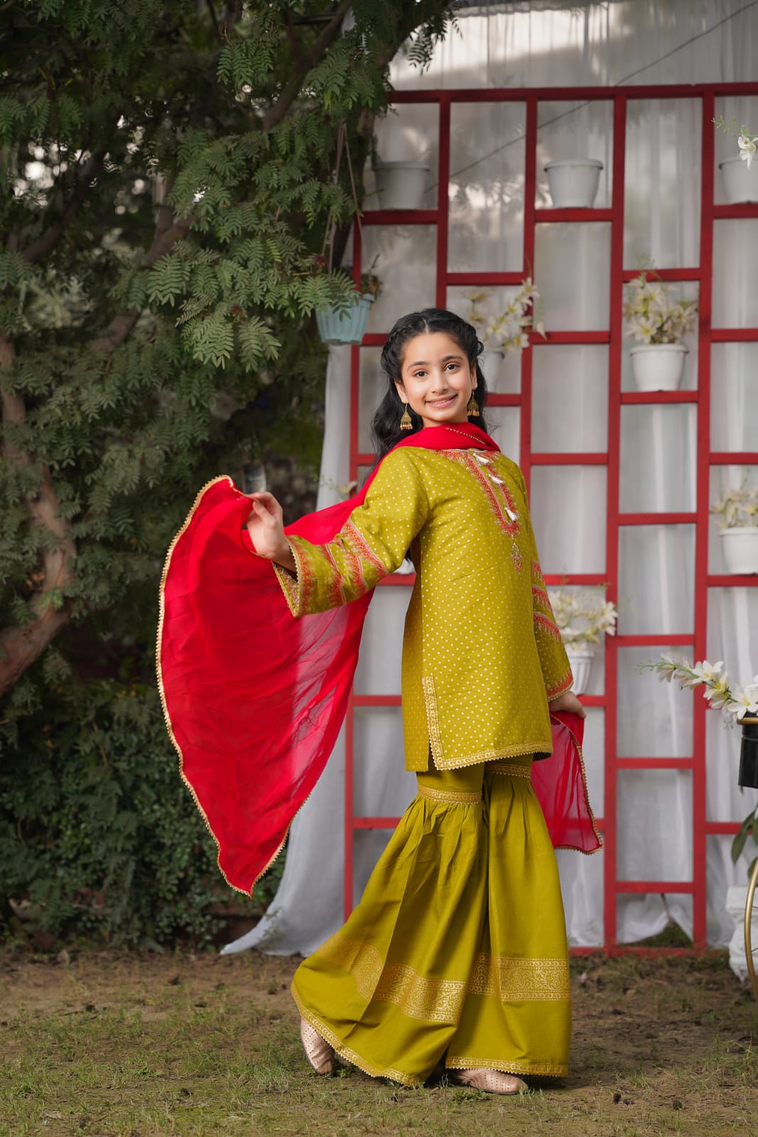 Meher Olive Gharara Set