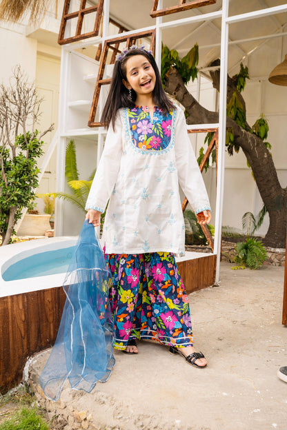 Lily Blue Emb Gharara 3pc Set - Lily