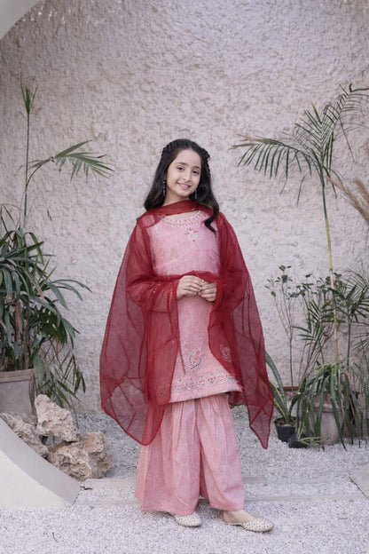 Rose Pink 3pc Embroidered