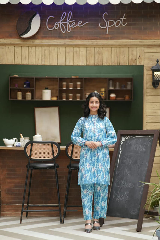 Aqua Flora Embroidered 2pc