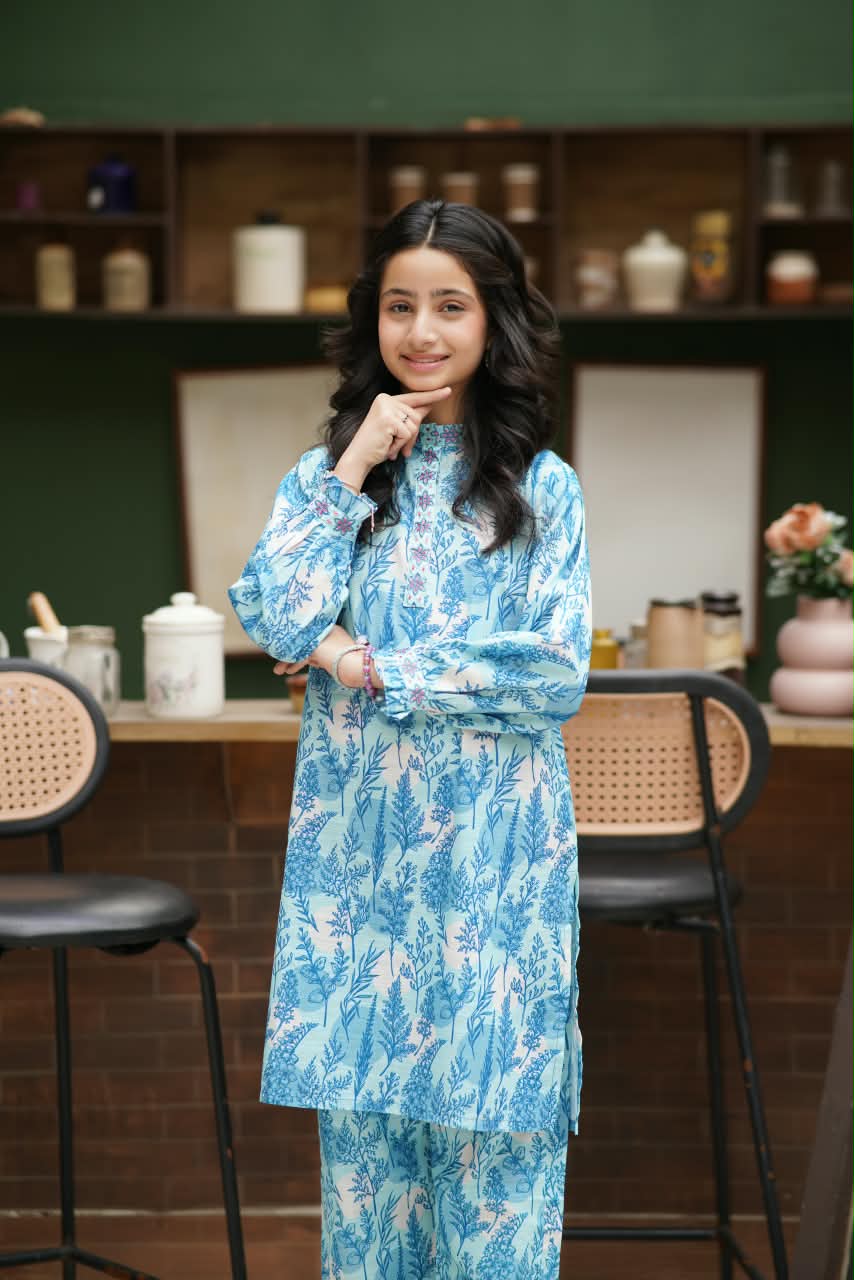 Aqua Flora Embroidered 2pc
