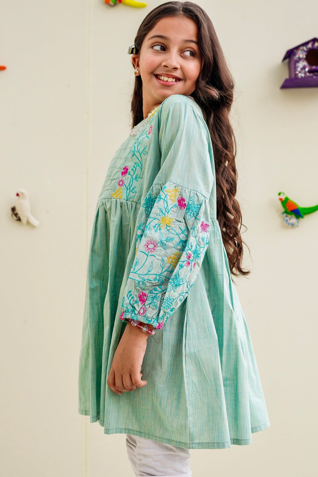 Sea green embroidered frock Lily collection