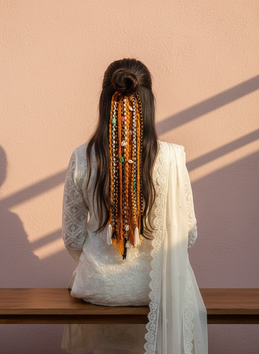 Lily Mustard Bohemian Braided Hair Accessory with Shells and Beads