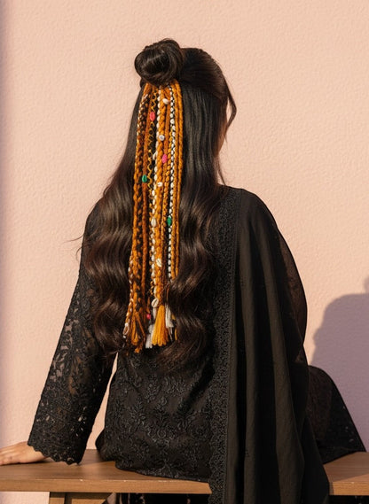 Lily Mustard Bohemian Braided Hair Accessory With Shells and beads