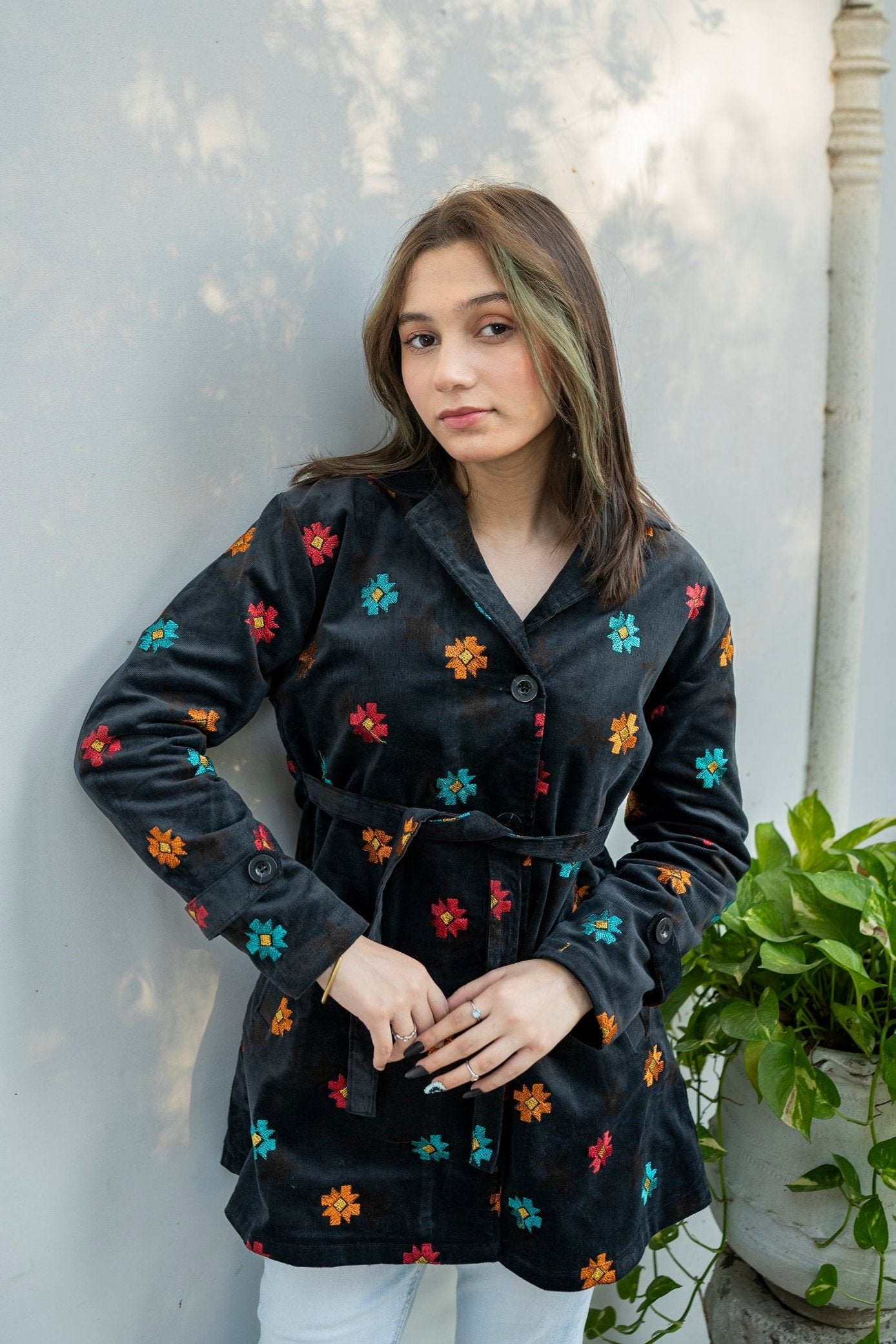 Lily Corduroy Embroidered Winter Coat