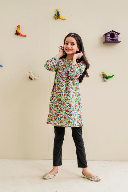 Multi Floral Corduroy Frock - Lily