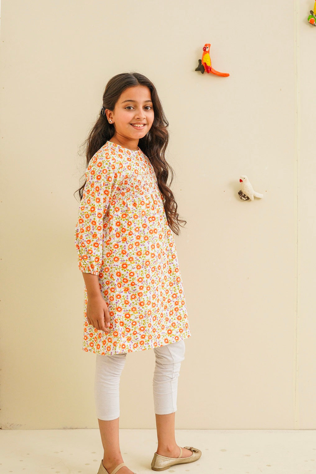 Orange Floral Corduroy Frock - Lily