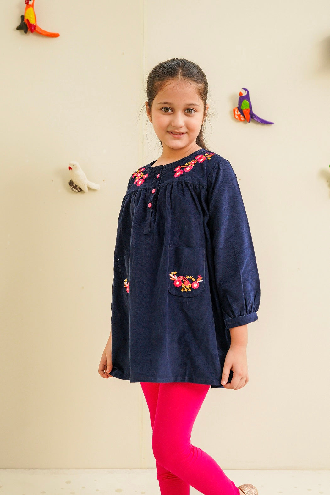 blue embroidered cotri top